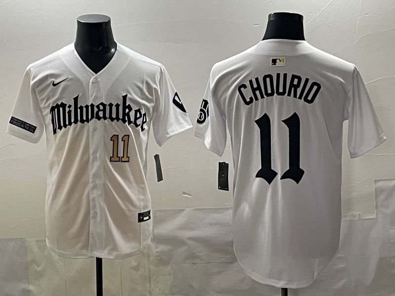 Men 2025 Milwaukee Brewers #11 Chourio White Five generations Joint Name Nike MLB Jersey style 04->milwaukee brewers->MLB Jersey